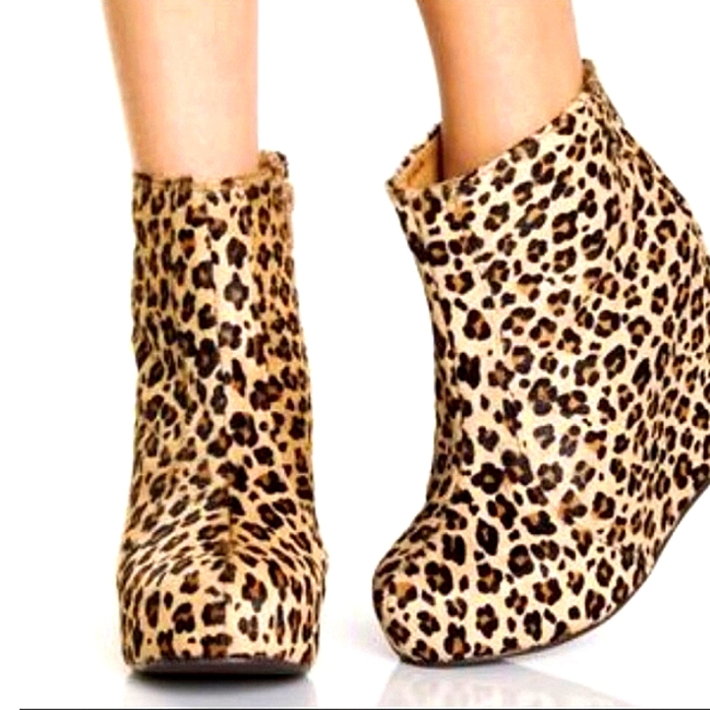 JEFFREY CAMPBELL Cheetah Print Pony Hair Booties "Ninety-Nines"